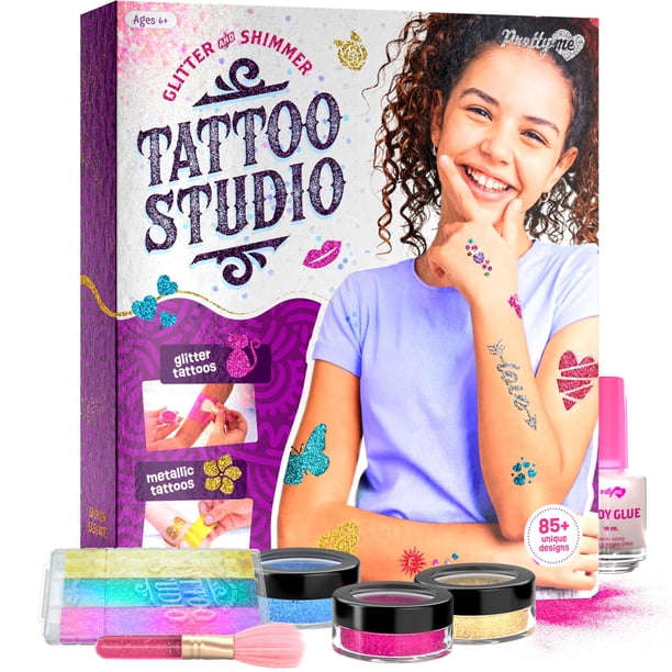 Kit de estudio de tatuajes temporales Pretty Me con purpurina y metal