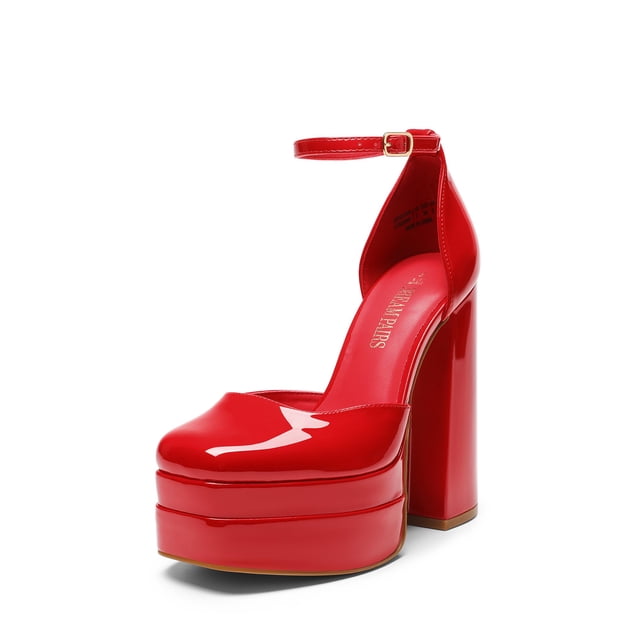 Tacones Plataforma Altos con Tacón Grueso para Mujer DREAM PAIRS Rojo 14 cm