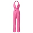 thumbnail image 3 of GILIGEGE Sleeveless Jumpsuit Wrapped V Neck Elegant for Womens Halter Dressy Casual Wide Leg Pant 2025 One Piece Romper Outfits Women's Sleeveless Deep V Halter Neck Backless Waist Jumpsuit Pink Xxl, 3 of 6