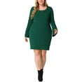 thumbnail image 2 of GRACE & GRANDEUR Robe de Soirée Grande Taille pour Femmes Col Rond Dentelle Manches Évasées Moulante Cocktail Mini Robes 4X Vert, 2 of 5