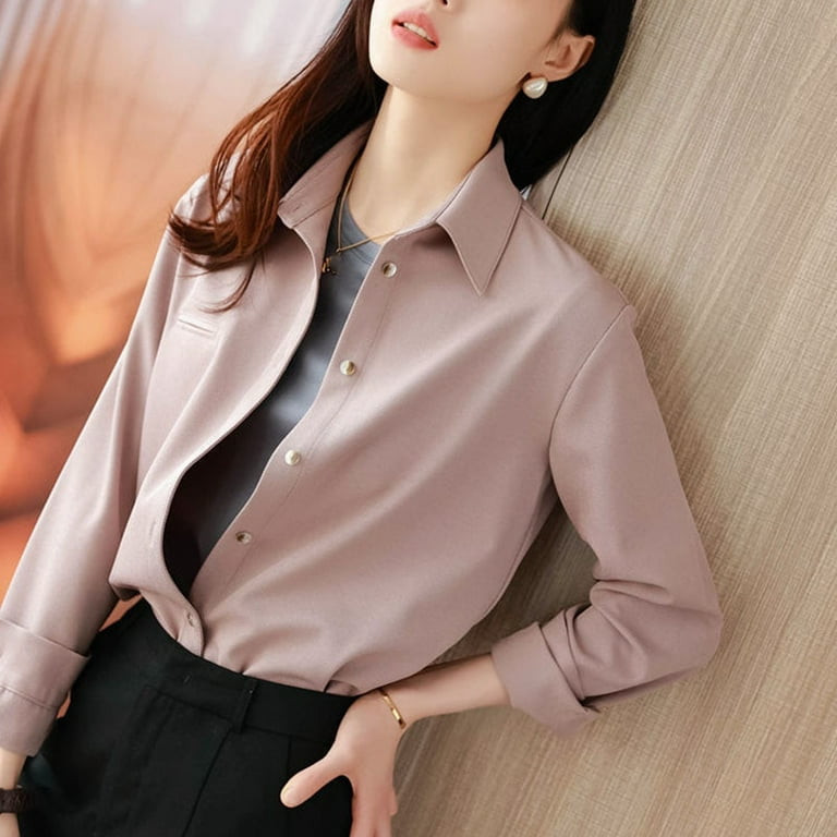 PIKADINGNIS Spring White Blouse Women Fashion V-neck Satin Long Sleeve  Elegant Office Ladies Shirts Casual Tops And Blouses Femme