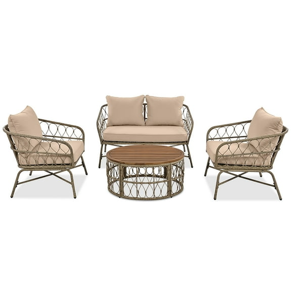 Spaco Modern Earthy Vibes, Wicker Patio Sets, Outdoor Sectionals with Water-resistant Cushions