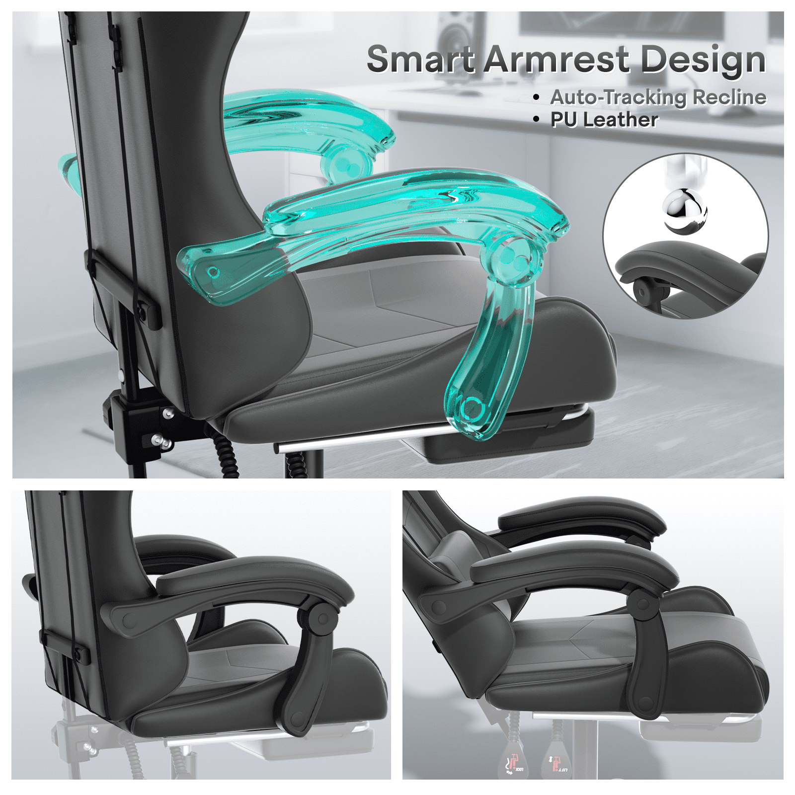 OSM Gaming Chair with Footrest & Headrest, High-Back Ergonomic Computer Desk Chair - Adjustable Lumbar Support, Reclining Office Chair for Adults, 350lbs, Black