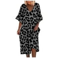 thumbnail image 2 of SMihono Robes Bohèmes d'Été pour Femmes Grande Taille Robe Décontractée à Imprimé Léopard pour Dames Robe à Manches Courtes Ample à Col en V, 2 of 5