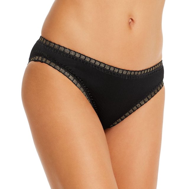 Platinum inspired by Solange Ferrarini Ribbed High-Waist Bikini Bottom, Black, Medium
