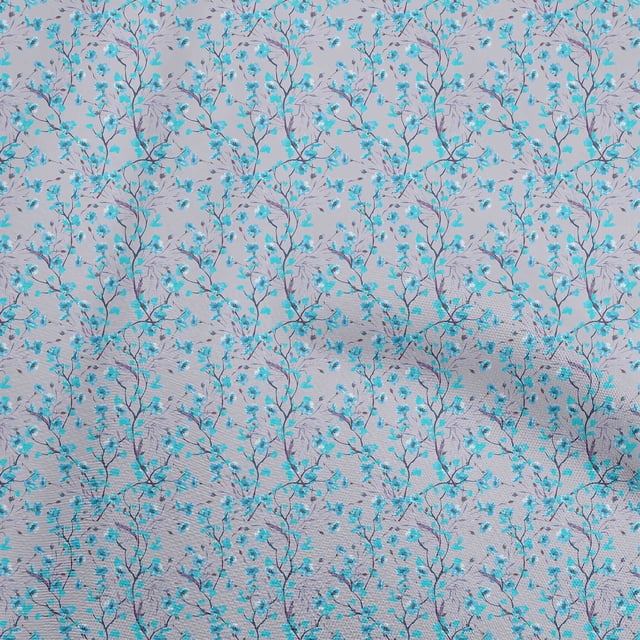 oneOone Rayon Medium Blue Fabric Floral Craft Projects Decor Fabric Printed By The Yard 56 Inch Wide