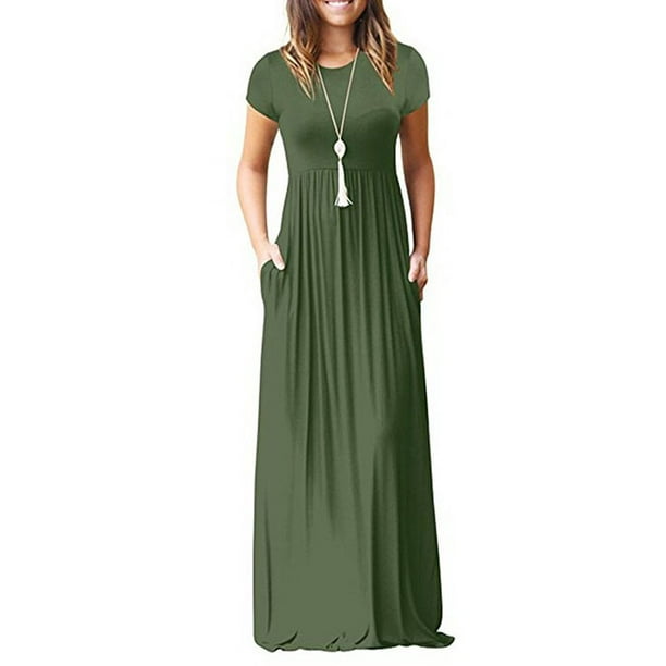 Vista - Casual Long Dress for Women Solid Color Short Sleeve Maxi Dress ...