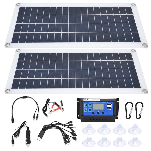Kit de 2 paneles solares de 10 W con controlador de 30 A, módulo fotovoltaico USB de 5 V para carga de emergencia de RV, barco