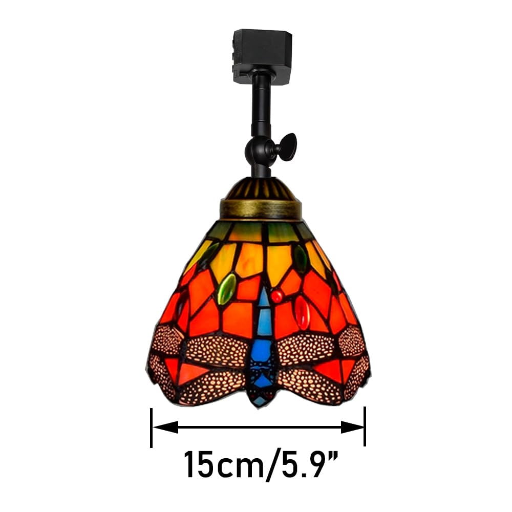 KAYYELAMP 3-Pack J-Type Track Head Lighting Adjustable Angle Tiffany Ceiling Light Colorful Dragonfly Glass Shade Handmade Track Light Fixture For Gallery Mirror Front