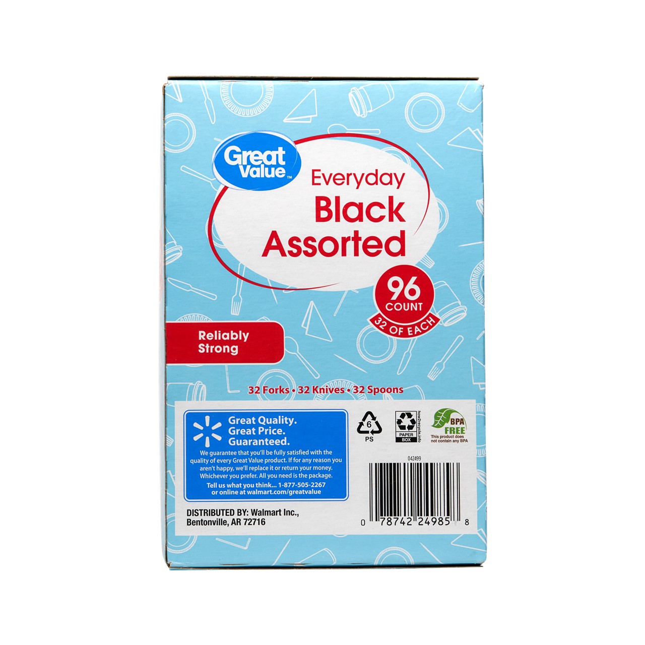 Great Value Black Plastic Party Supply Sets, 96 Pieces