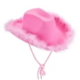 thumbnail image 4 of Sombrero de vaquero Lizxun de fieltro con borde esponjoso y ala de plumas, rosa, 4 of 6