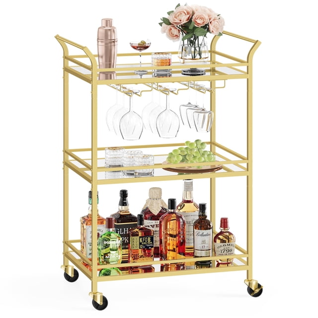 Carrito de Bar VASAGLE ULRC100A01 Dorado 38x60x92 cm, 3 Niveles