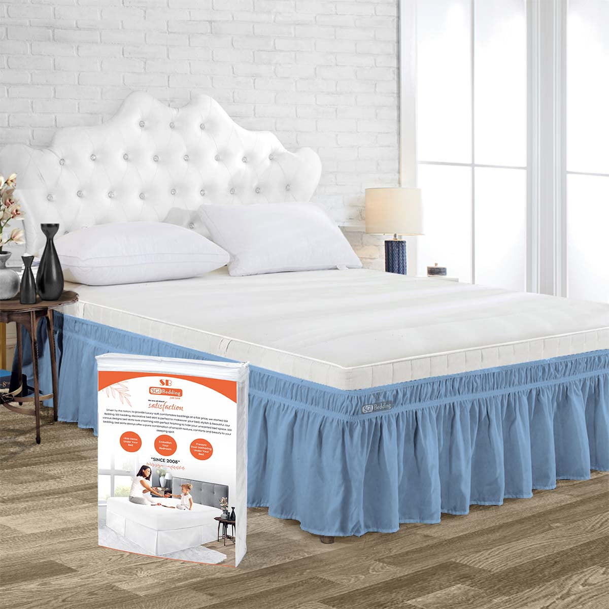 SGI Literie Jupe de Lit 11 Pouces Jupe de Lit en Microfibre Resistant a la Decoloration Anti Rides Antistatique Decoratif Espace de Rangement Supplementaire Sans Encombrement Complet Bleu Mediterranee...