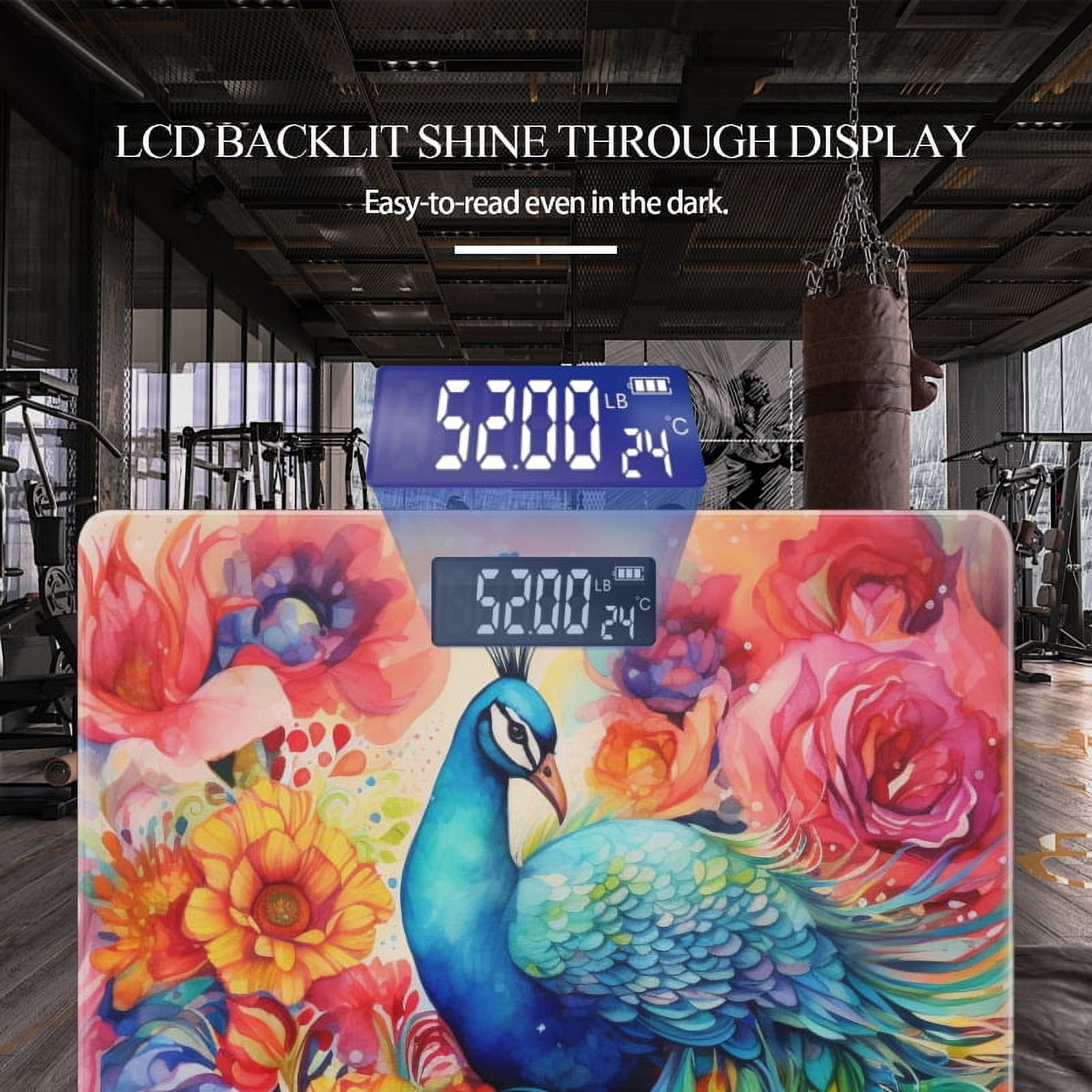 High Precision Body Weight Scale Smart Bathroom Scales with Large LCD Display(400lbs),Decorative for Bedroom-Elegant Peacock With Feathers That Look Like Colorful Flowers