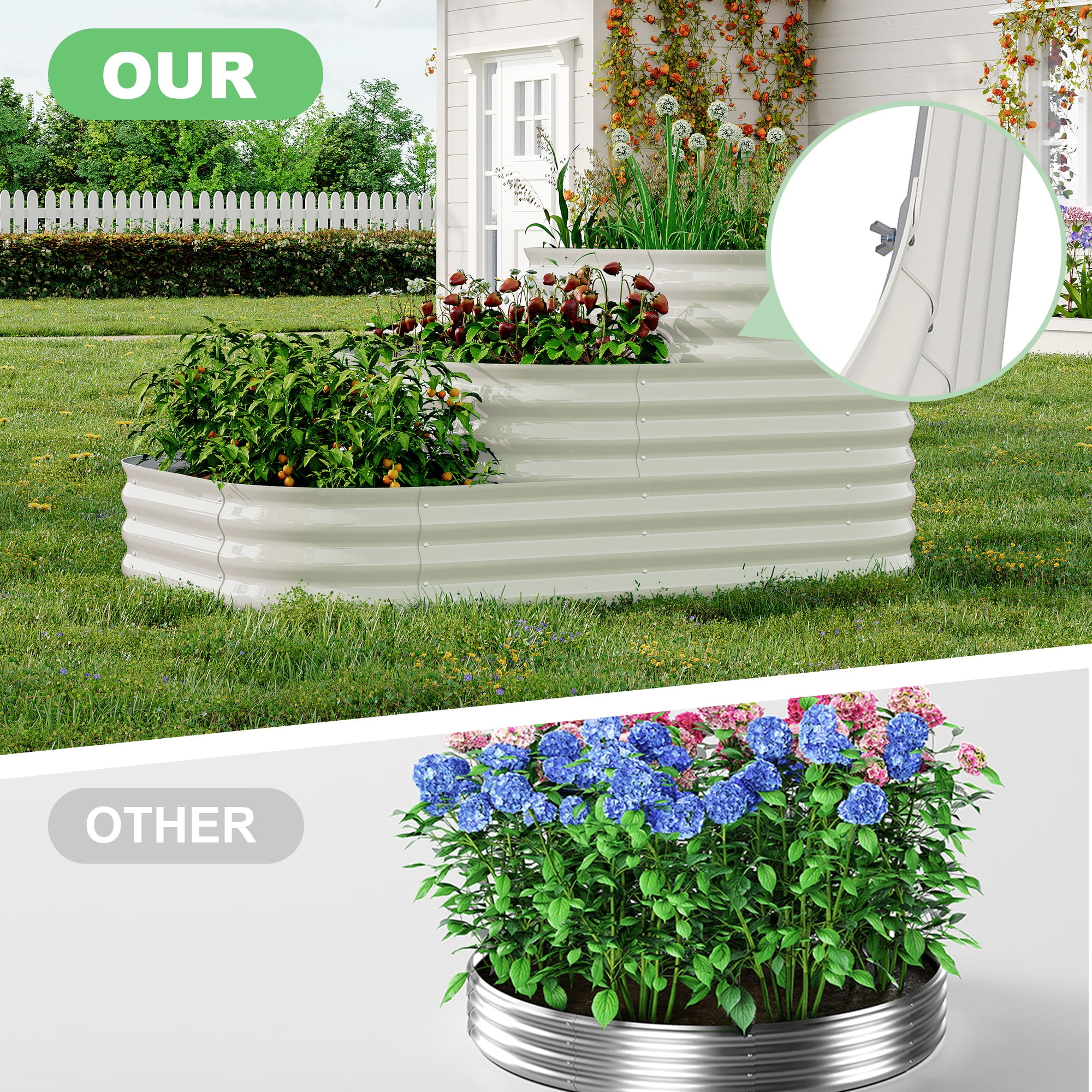 Riedhoff 3 Tiered Raised Garden Bed Kit, Galvanized Steel, 60.6 x 42.1 x 30.7 inch, Off-white