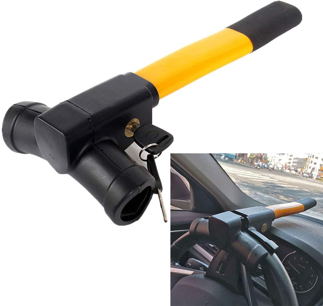 Steering Wheel Lock T-Bar Steering Wheel Immobiliser Heavy Duty Anti Theft Devices With 2 Keys, Universal Steering Wheel Clamp For Cars, Trailer, Vans, Caravans