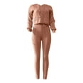 thumbnail image 3 of Women's Casual Knitted Sweater Autumn And Winter Sweater Top And Pant Set Fashionable Solid Color Hooded Sweater Pants Casual Two Piece Set Women's Ski Pants 80s Jumpsuits for Women Tuxedo Dress for, 3 of 5