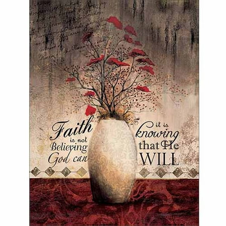 - Faith Is Knowing God Will StilL Life Flower Vase Pattern Texture Religious Painting Red & Tan Canvas Art by Pied Piper Creative