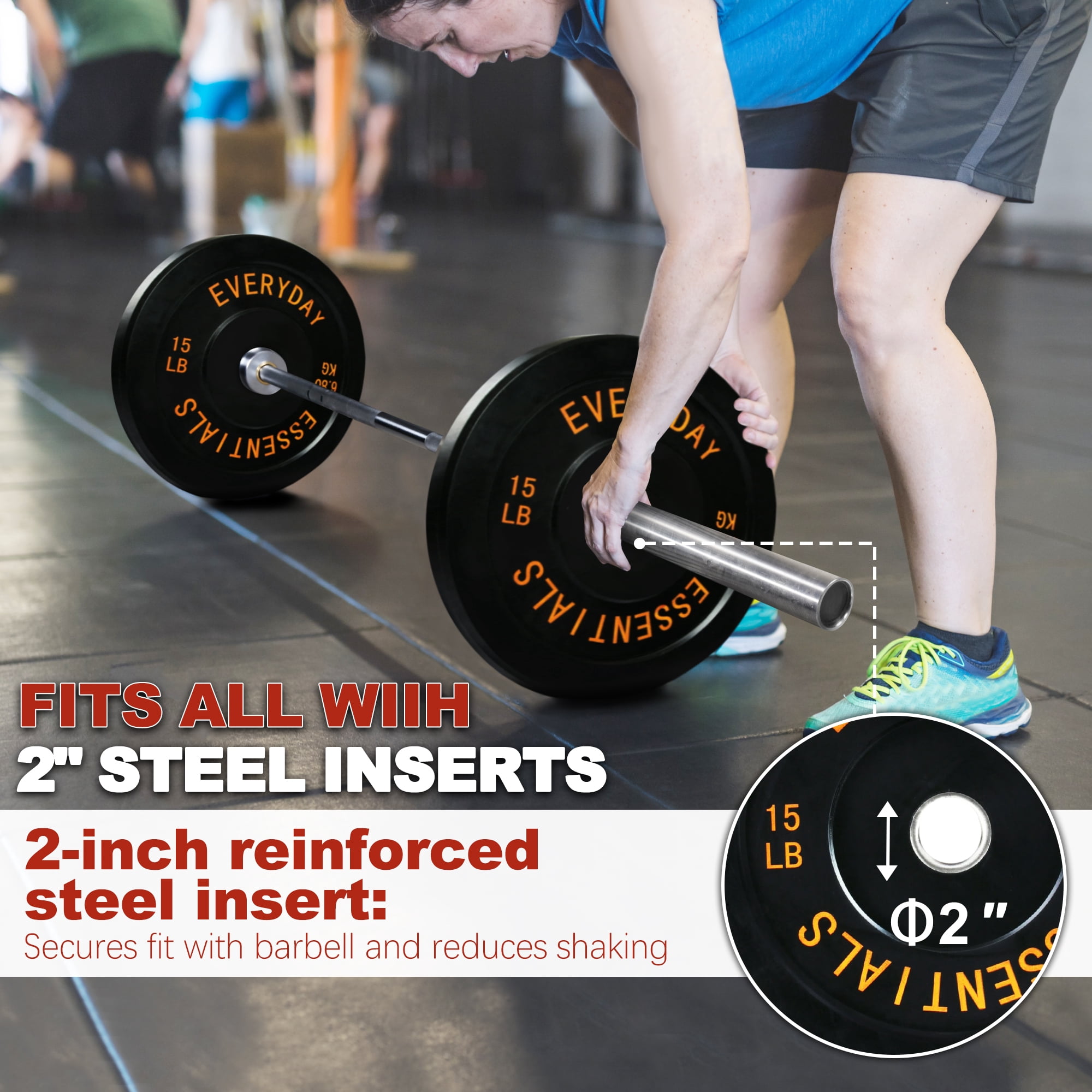 FlexWave Bumper Weight Plates, 15 lb Pair, Black, 2-Inch Hole