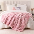 thumbnail image 6 of Battilo Pink Plush Striped Rabbit Fur Blanket,Faux Fur Throws,Fuzzy Blanket for Home Decor,60"x80", 6 of 9