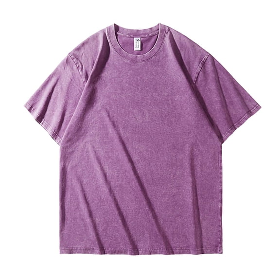 FRSASU Men's Oversized T-Shirts Washed Cotton Loose Fit Tees Drop Shoulder Crew Neck Vintage Baggy Style Streetwear Tops Purple-A