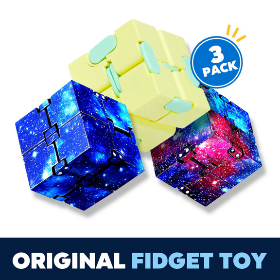 Infinity Cube 3 Pack Fidget Cube Toy Stress Anxiety Relief for Adults and Kids Hand-Held Magic Puzzle Flip Fidgeting Finger Toys for ADD ADHD Passing Time Galaxy Space Christmas Stocking Stuffers