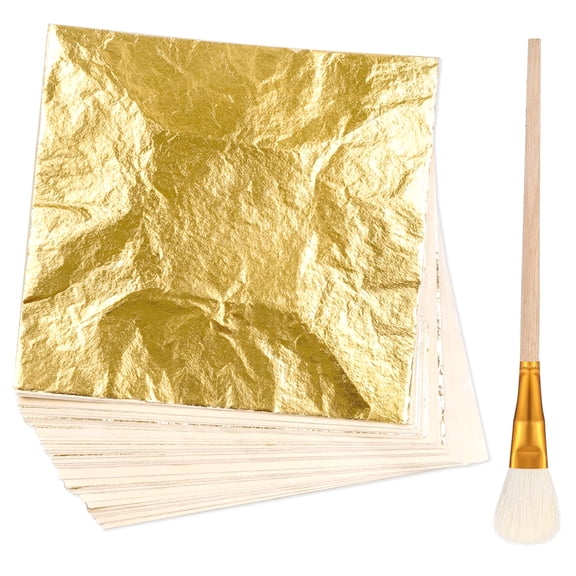 100 Sheets Gold Foil Paper Art Gold Foil Sheets Gilding Brush Thin Gold Leaf Sheets Gold Foil Paper Craft for Arts Painting Gilding Crafting Decoration, 5.5 x 5.5 Inches