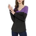 thumbnail image 1 of Camiseta casual de color bloque de manga larga con escote en V para mujer INSPIRE CHIC XS púrpura, 1 of 7