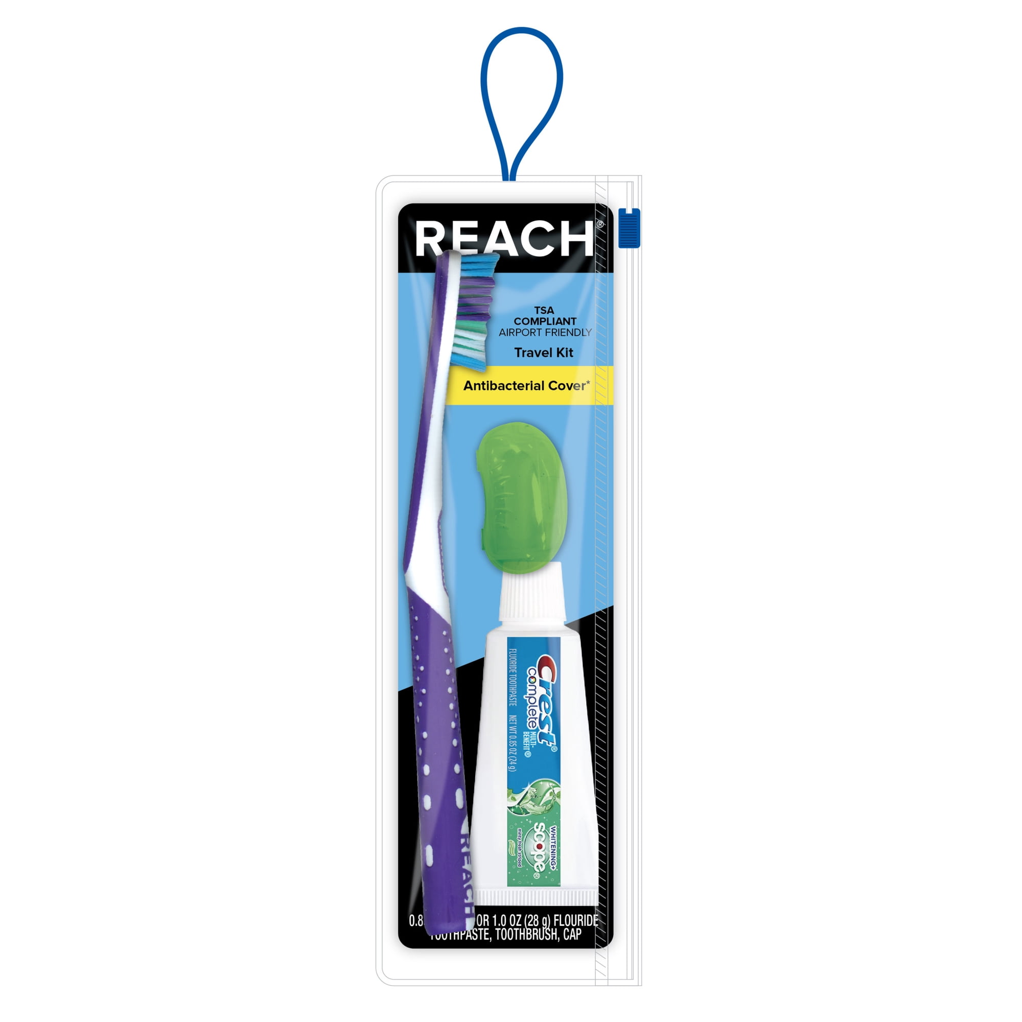 Reach® TSA Compliant Travel Kit, Soft Travel Toothbrush Set with Toothpaste & Antibacterial Cover