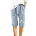 thumbnail image 2 of BVXEEP Women's Shorts and Linen Fashionable Summer Womens Shorts Dressy Casual Printing Elastic Waist 5-inch Pants Drawstring Womens Shorts Casual 5-inch Shorts, 2 of 4