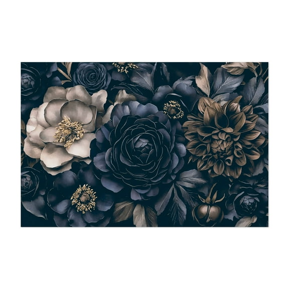 Midnight Blue Baroque Bouquet - Painting Floral Botanical Flowers Modern Art Nature Vintage Unframed Wall Art Print 5 x 7 inches