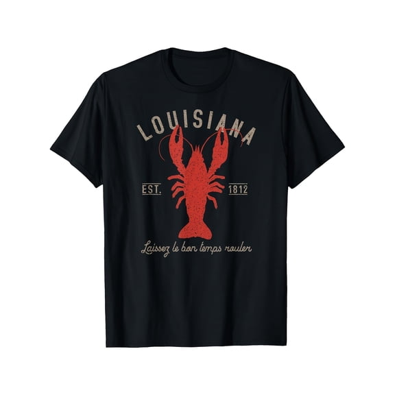 Vintage Louisiana Crawfish T-Shirt - Distressed Est. 1812 Graphic Tee | Let The Good Times Roll Cajun Mardi Gras Seafood Boil Souvenir Top for Men & Women