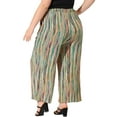 thumbnail image 3 of Agnes Orinda Women's Plus Size Palazzo Pants Stripe Boho Wide Leg Paper Bag Pant Beach Casual Summer Trousers 3X Green, 3 of 6