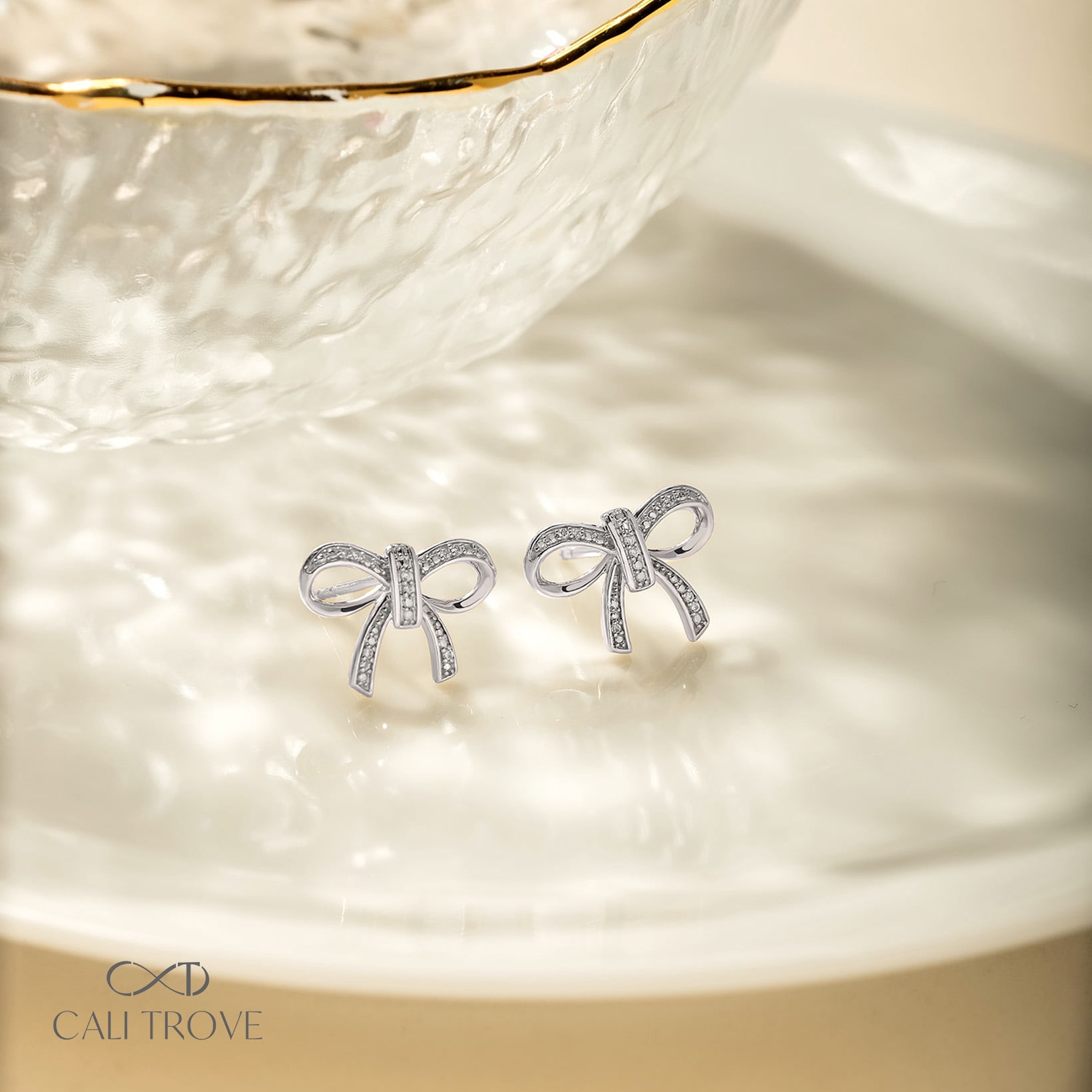1/20 Ct Natural Diamond Bow Stud Earrings 925 Sterling Silver Jewelry gift for Women