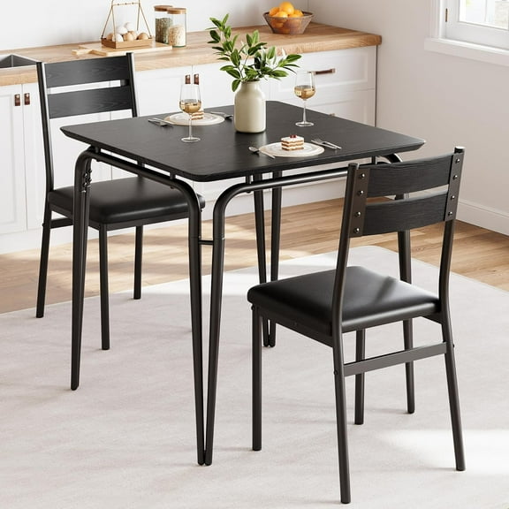 Twister.CK 3 Piece Dining Table and Chairs Set, Kitchen Table Set for 2, Square Breakfast Table for Apartment Dining Room Small Kitchen Home, Black