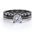 thumbnail image 1 of JeenMata Anillo Compromiso Solitario 2 Ct Corte Redondo, Filigrana Milgrain Art Déco, Engaste Pavé 4 Puntas, Juego Trío Anillos Nupciales, Baño Oro Negro 18 K sobre Plata, 1 of 6