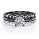 thumbnail image 1 of JeenMata Anillo Compromiso Solitario 2 Ct Corte Redondo, Filigrana Milgrain Art Déco, Engaste Pavé 4 Puntas, Juego Trío Anillos Nupciales, Baño Oro Negro 18 K sobre Plata, 1 of 6