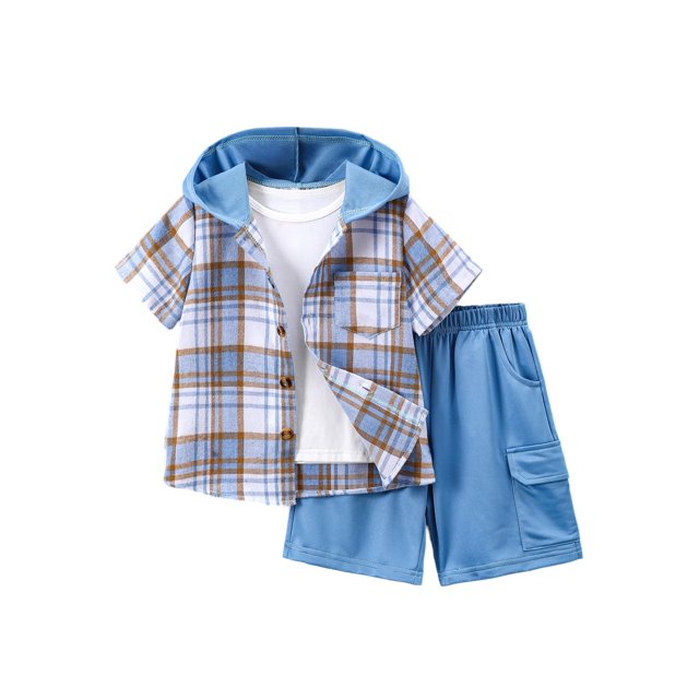 Conjunto de ropa Fdqin para niños, talla 13-14 años, manga corta, azul