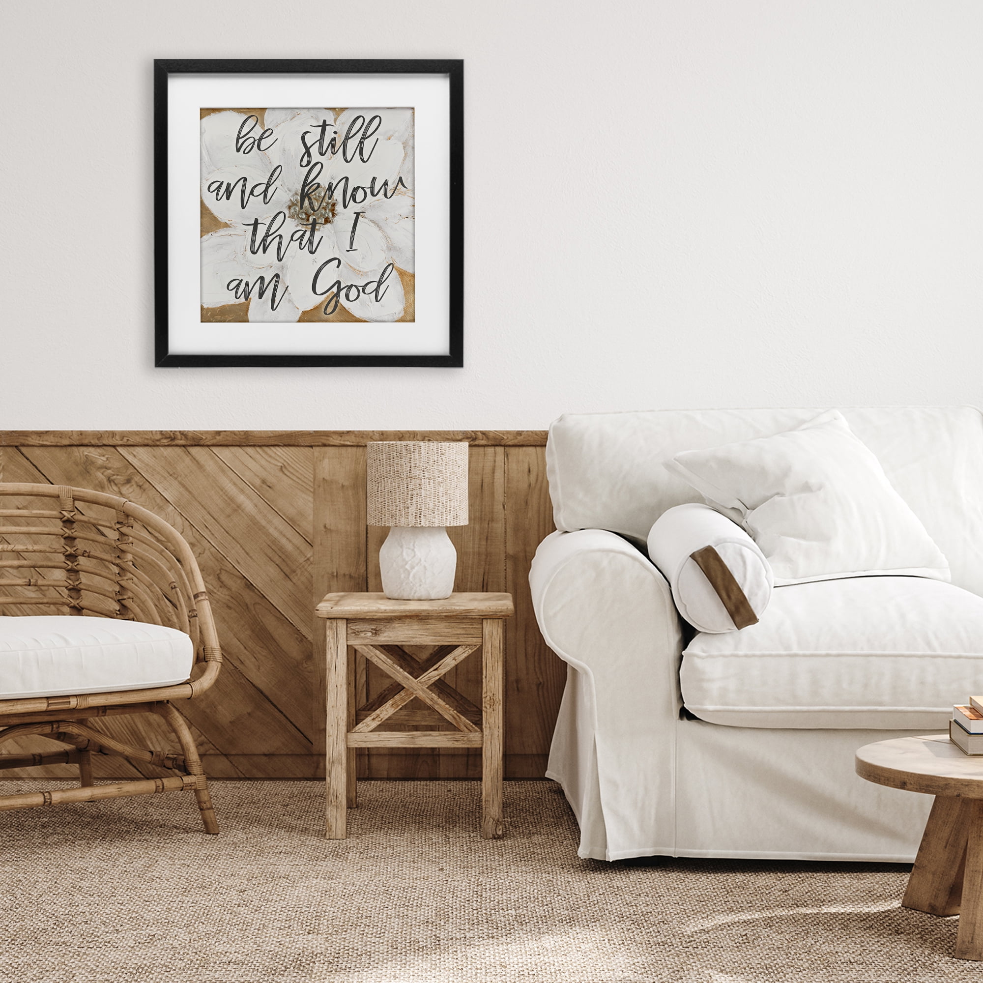 Stupell Industries Be Still Script with Flower Black Framed Print Under Glass, design by Lanie Loreth