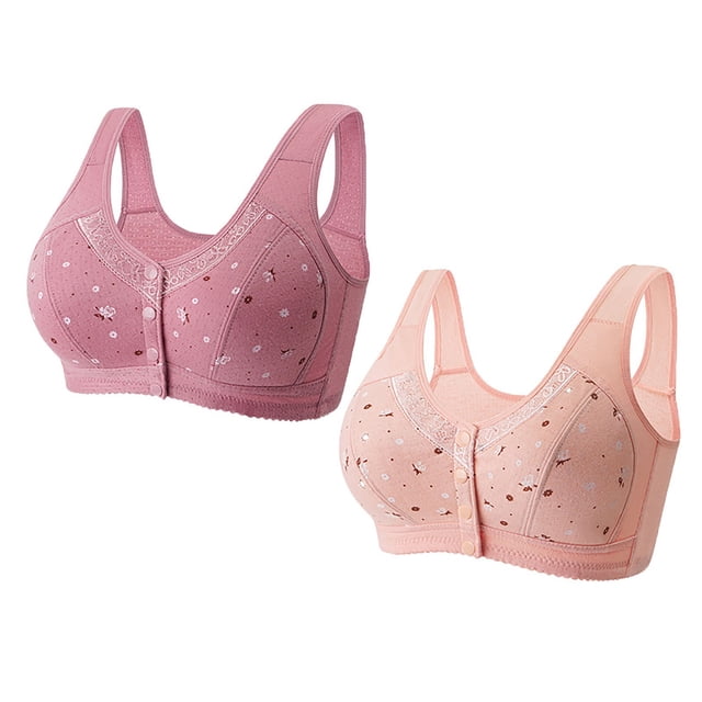 WTXUE Bras for Women Pack of 2, Deep V-Neck High Support Bras for Women Adjustable Strap Full Coverage Up Bras Comfortable No Underwire Wireless Bras (Pink, XL)