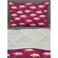 thumbnail image 3 of Savannah Comforter & Sham Bedding Set, Wild Animal Silhouettes on Exotic Palm Leaves Zoo Design Abstract, 3 pcs Duvet Set Microfiber Filling Quilt, 5 Sizes, Dark Magenta Pale Yellow, by Ambesonne, 3 of 4