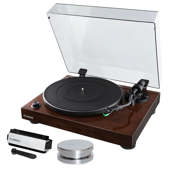 Fluance RT81 Elite High Fidelity Vinyl Turntable Record Player featuring Audio Technica AT95E, Belt Drive, Built-in Preamp with Record Weight and 3 in 1 Stylus and Record Cleaning Vinyl Accessory Kit