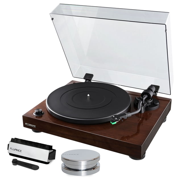 Fluance RT81 Elite High Fidelity Vinyl Turntable Record Player featuring Audio Technica AT95E, Belt Drive, Built-in Preamp with Record Weight and 3 in 1 Stylus and Record Cleaning Vinyl Accessory Kit
