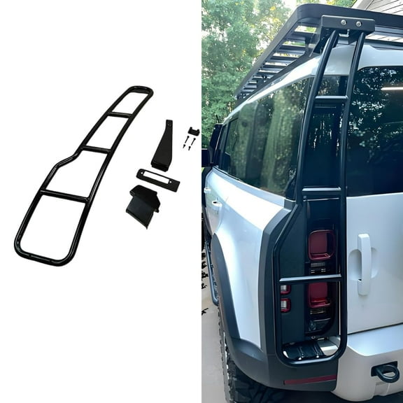 ONEPI Gloss Black Rear Extendable Ladder Compatible with Land Rover Defender 90 110 130 2020 2021 2022 2023 2024 Models, Max 800 lbs Capacity