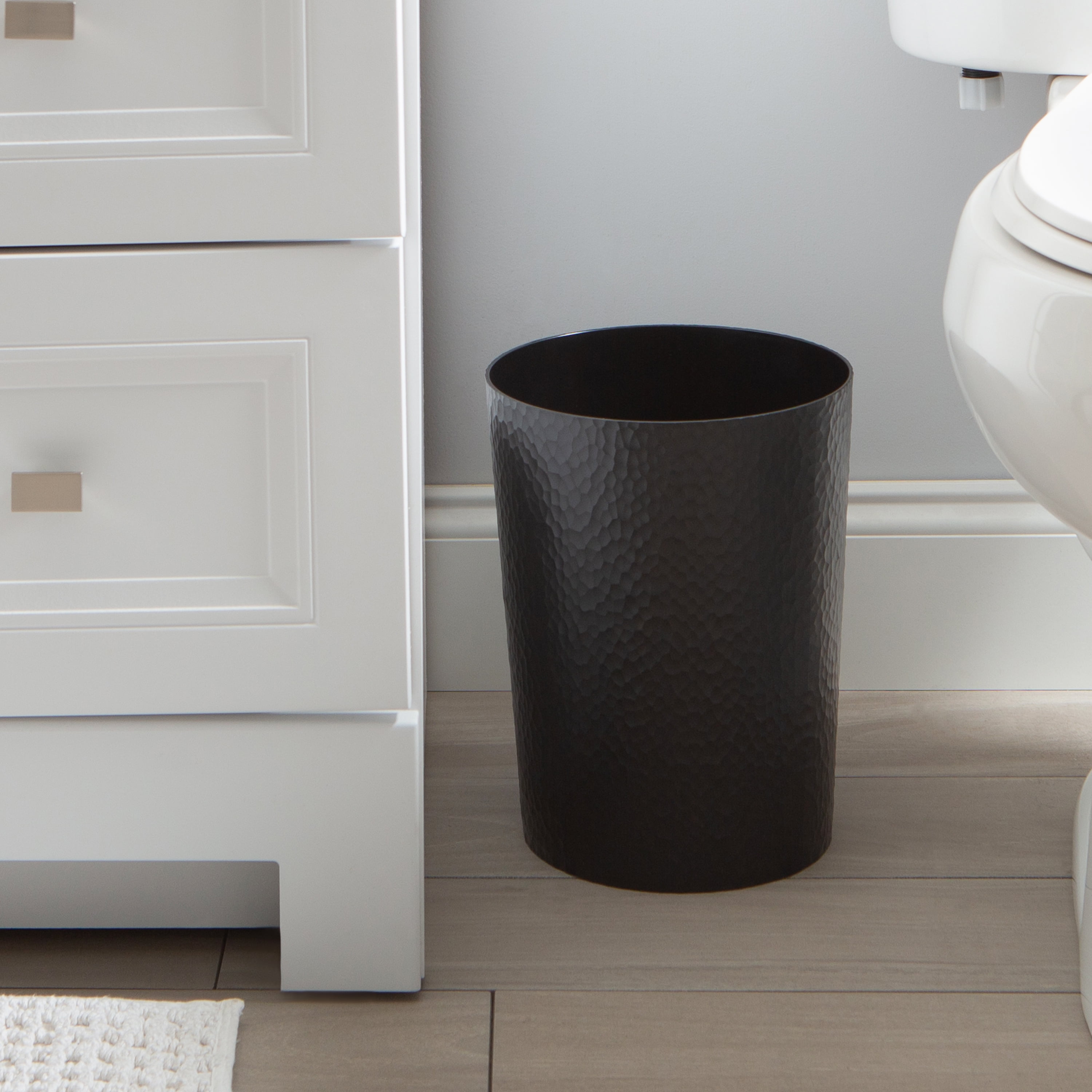 Bath Bliss 4 Pack 10 Liter Hammered Textured Plastic Bathroom Wastebasket in Black