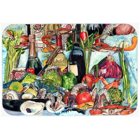

15 X 12 In. Wine Crab Shrimp and Oysters Glass Cutting Board Large Size