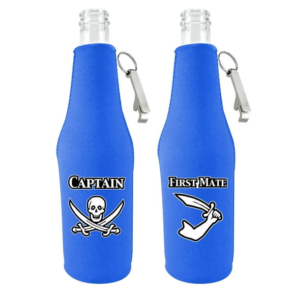 Captain and First Mate Beer Bottle Coolies (Royal Blue With Opener)