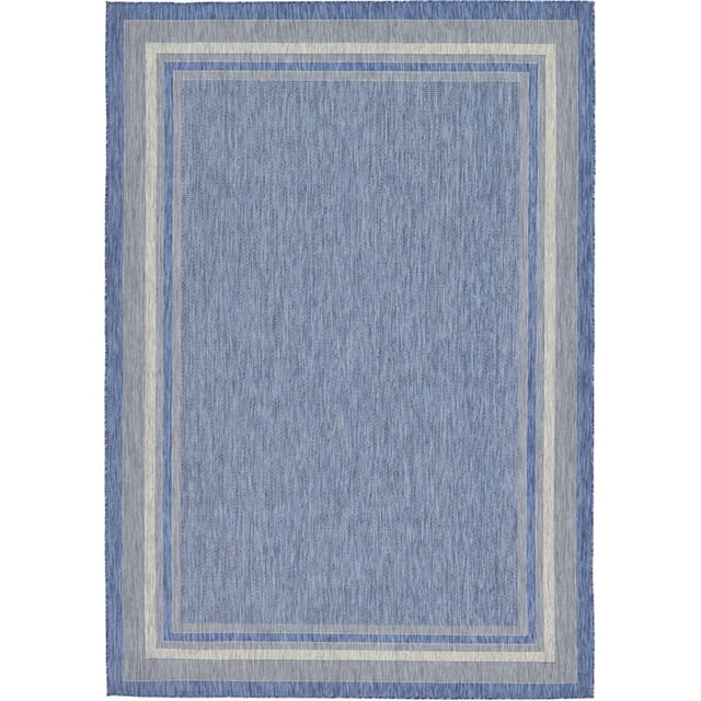 Unique Loom Outdoor Border Solid Tonal Rug 8' x 11' 4 Rectangle Blue/Beige