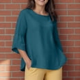 thumbnail image 4 of Towmus 3/4 Length Sleeve Womens Tops 2025 Fall Crewneck Going Out Blouse Cotton Linen Casual Three Quarter Sleeve Shirts, 4 of 6