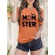 thumbnail image 2 of Halloween MONSTER Impresión Cuello Redondo Camiseta, Top de Manga Corta Casual para Primavera y Verano, Ropa de Mujer, 2 of 4